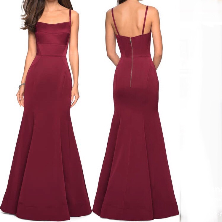 Nwot La Femme Structured Jersey Trumpet Gown Size 6 Burgundy